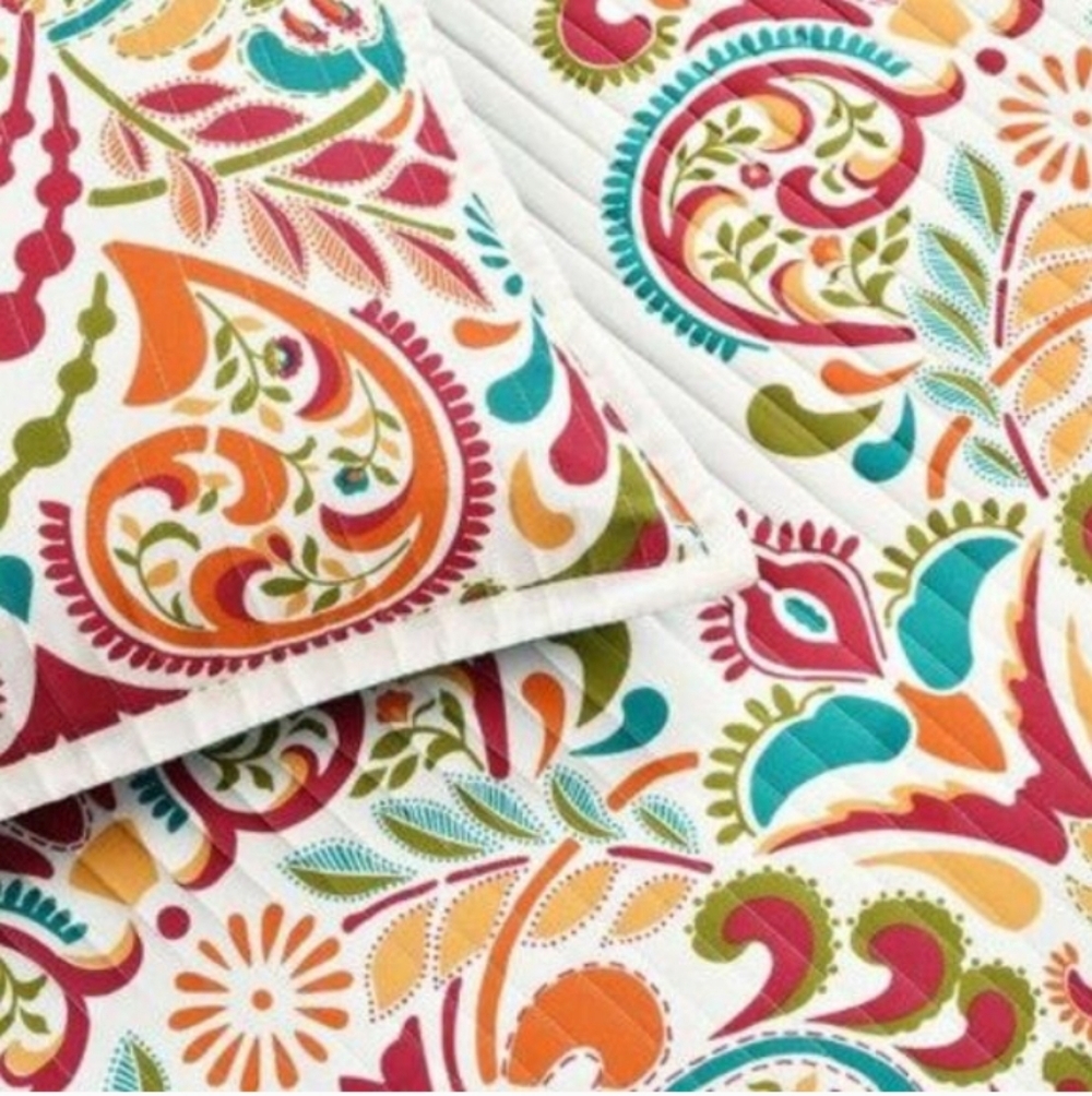 Lush Rustic Farmhouse Boho Colorful Pattern Reversible Quilt Set King - Picture 4 of 4